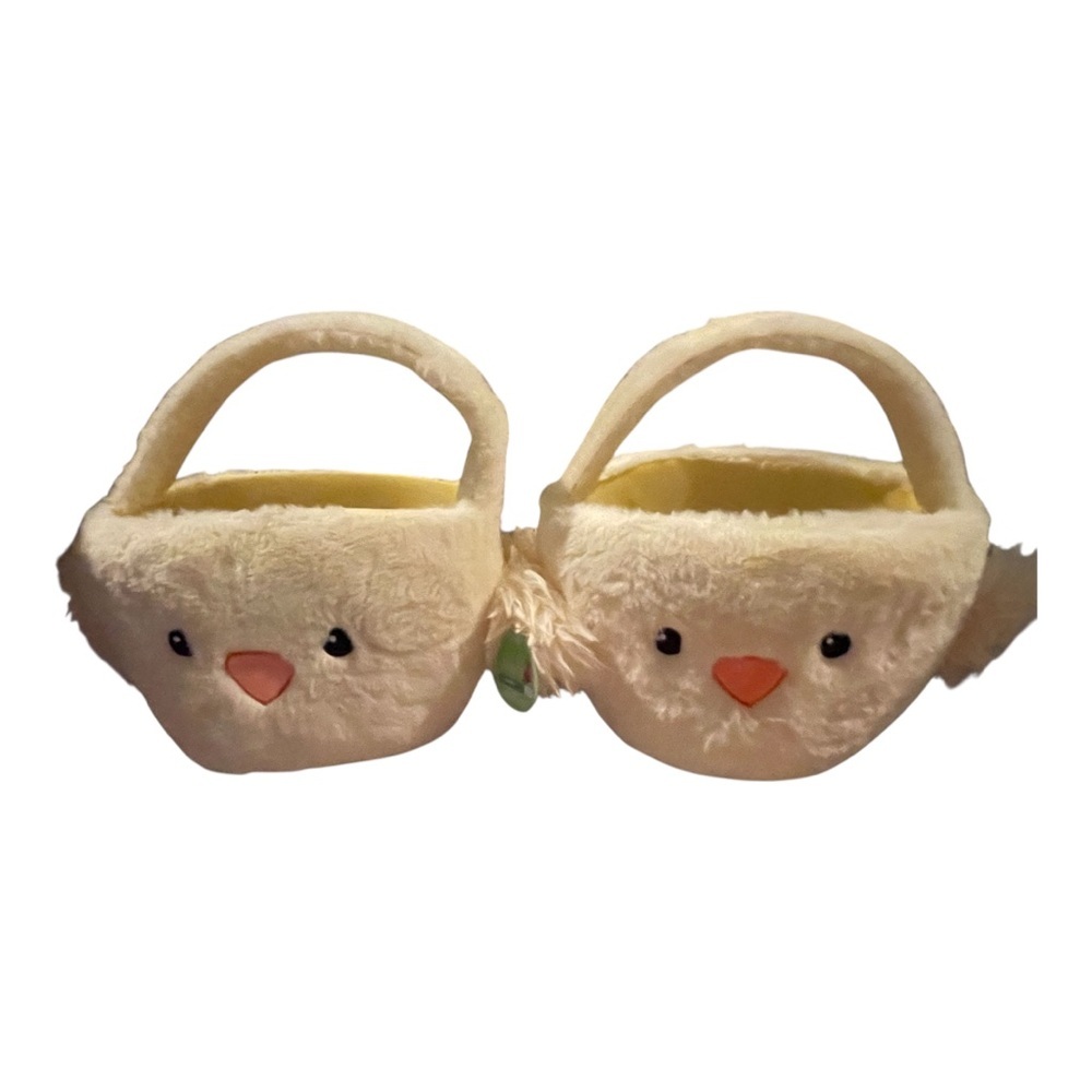 Happy Go Fluffy Yellow Chick Plush Basket Set of 2